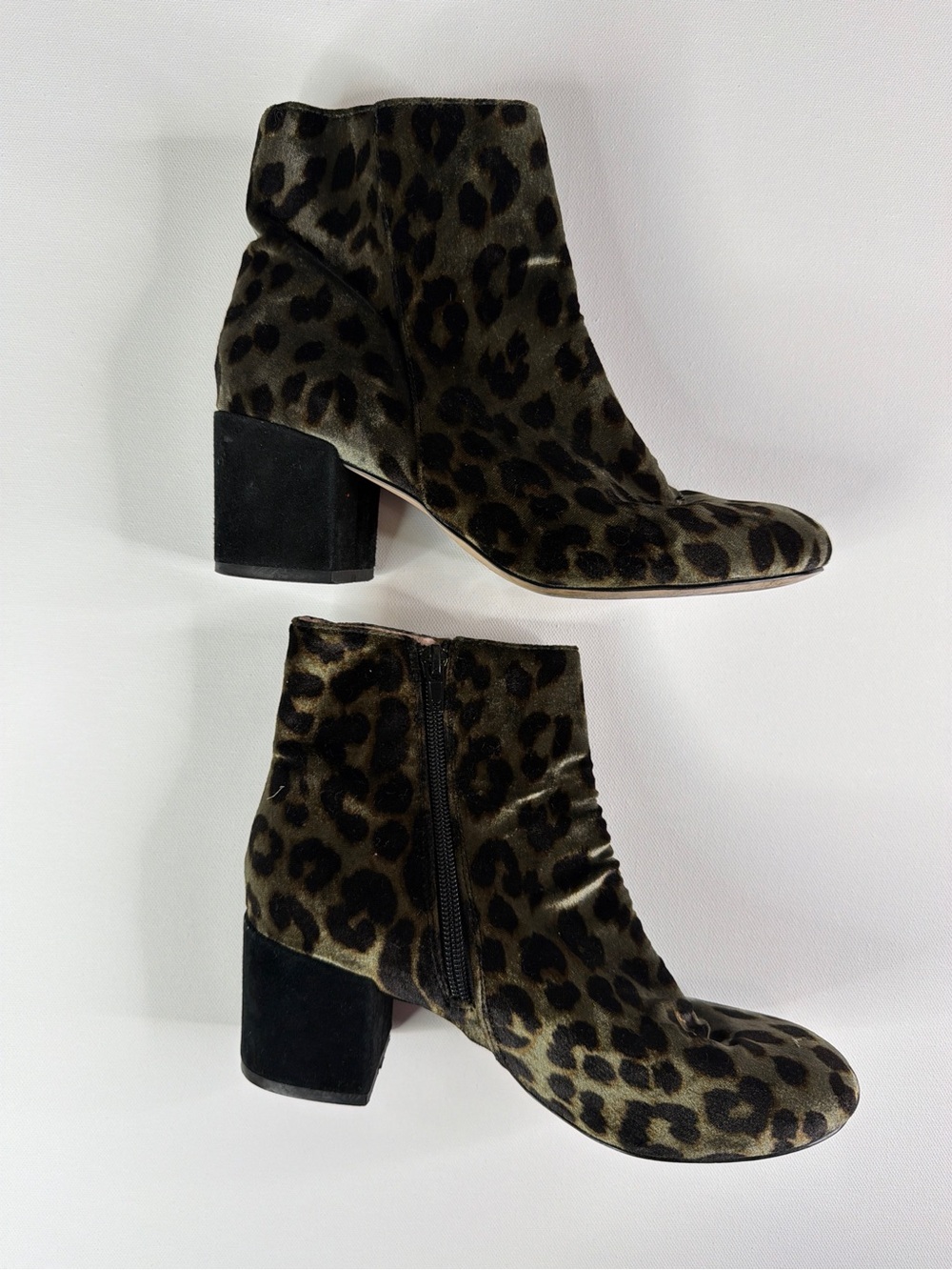 Anthropologie Velvet Leopard Print Block Heel Ankle Boots - Women